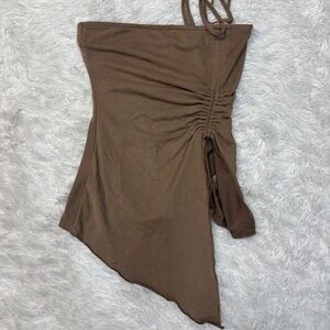 Tiger Mist Brown Asymmetrical Ruched Tube Top